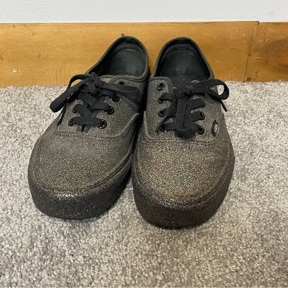 Vans Authentic Black Low Top All Over Rainbow Glitter Skate Sneakers‎ 5/6.5